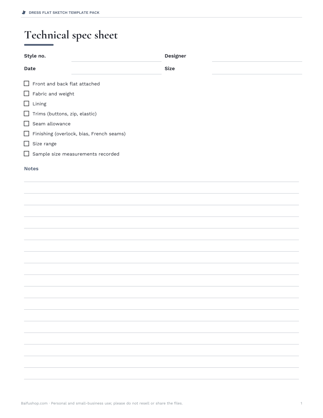Preview of the first page of Technical spec sheet